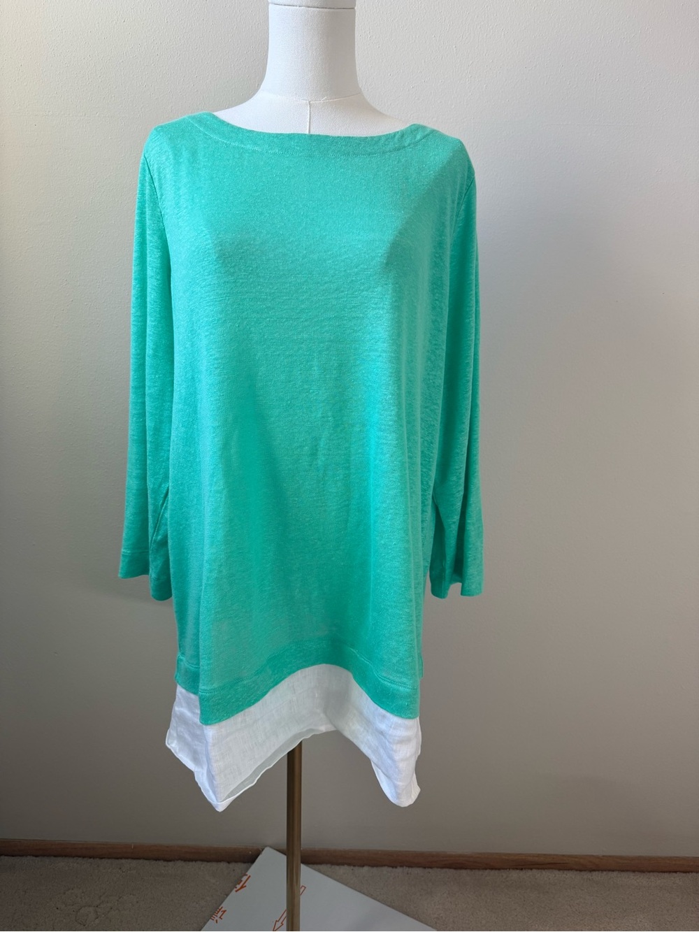 J. Jill Lightweight Teal Layered Tunic Top 100% Linen